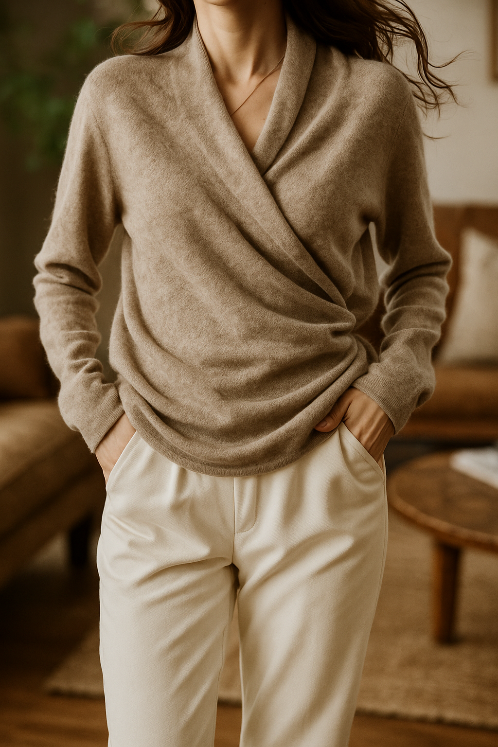 Natalie | Women’s Winter Wrap V Neck Knit Sweater