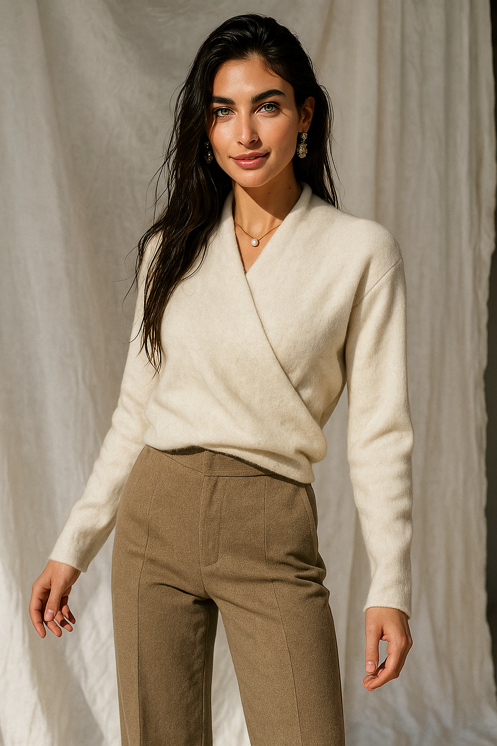 Natalie | Women’s Winter Wrap V Neck Knit Sweater