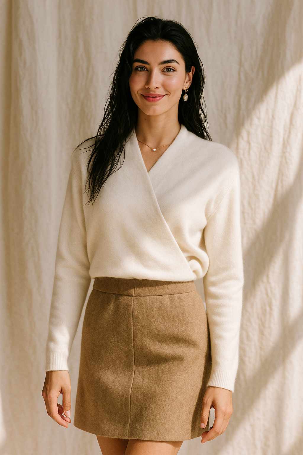 Natalie | Women’s Winter Wrap V Neck Knit Sweater