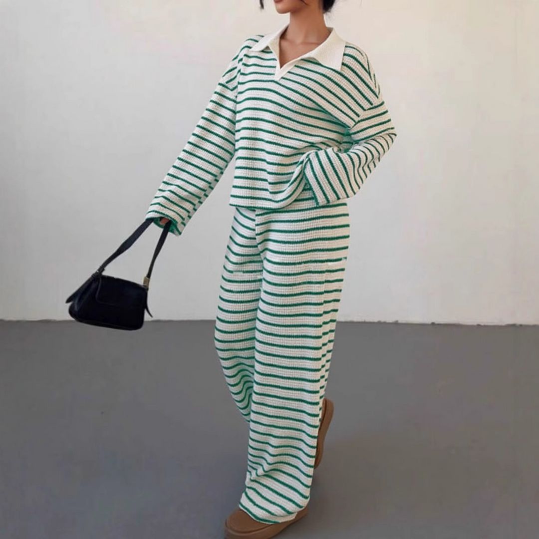 INCI™ - Casual Striped V-Neck Long Sleeve and Pants Set