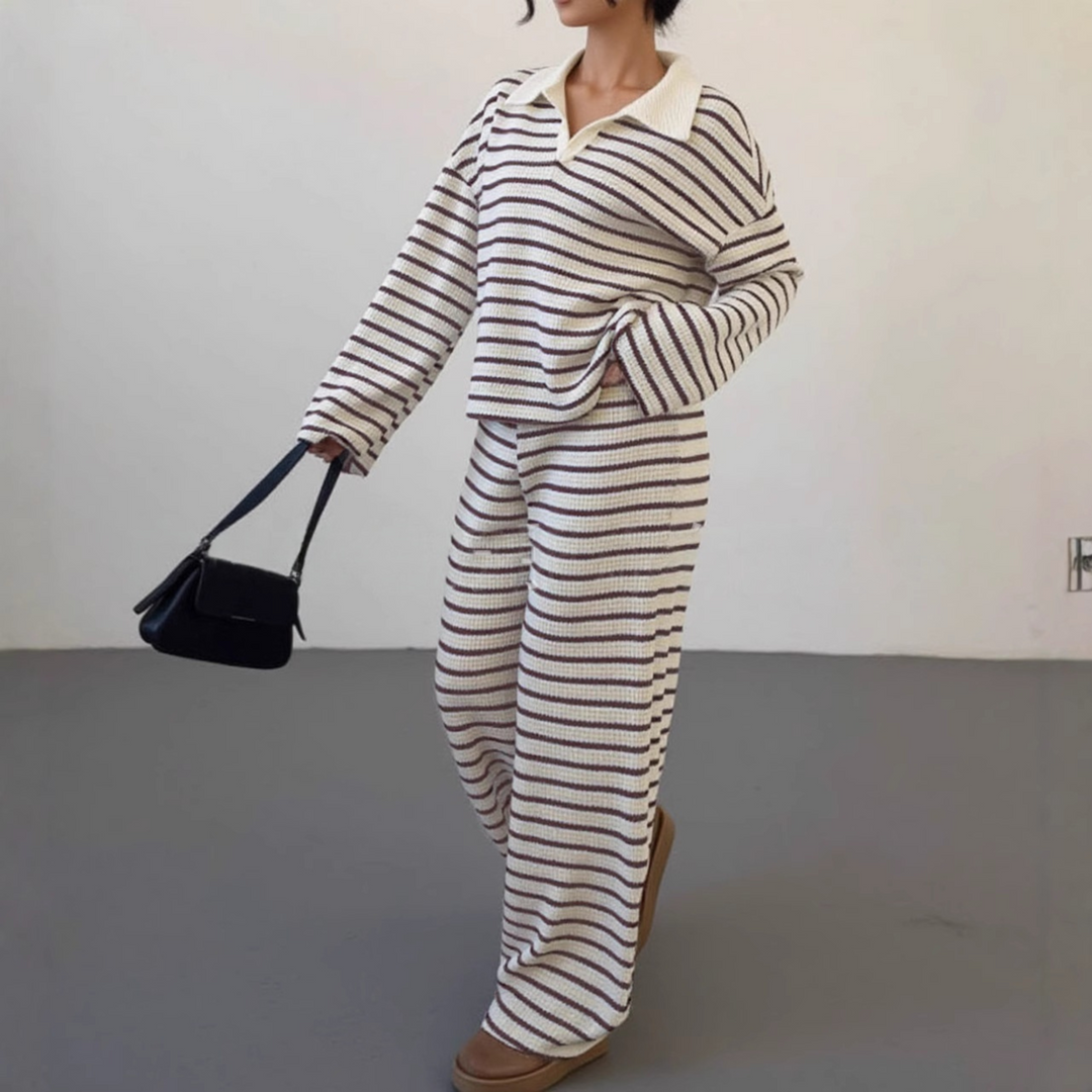 SALI™ - Casual Striped V-Neck Long Sleeve and Pants Set