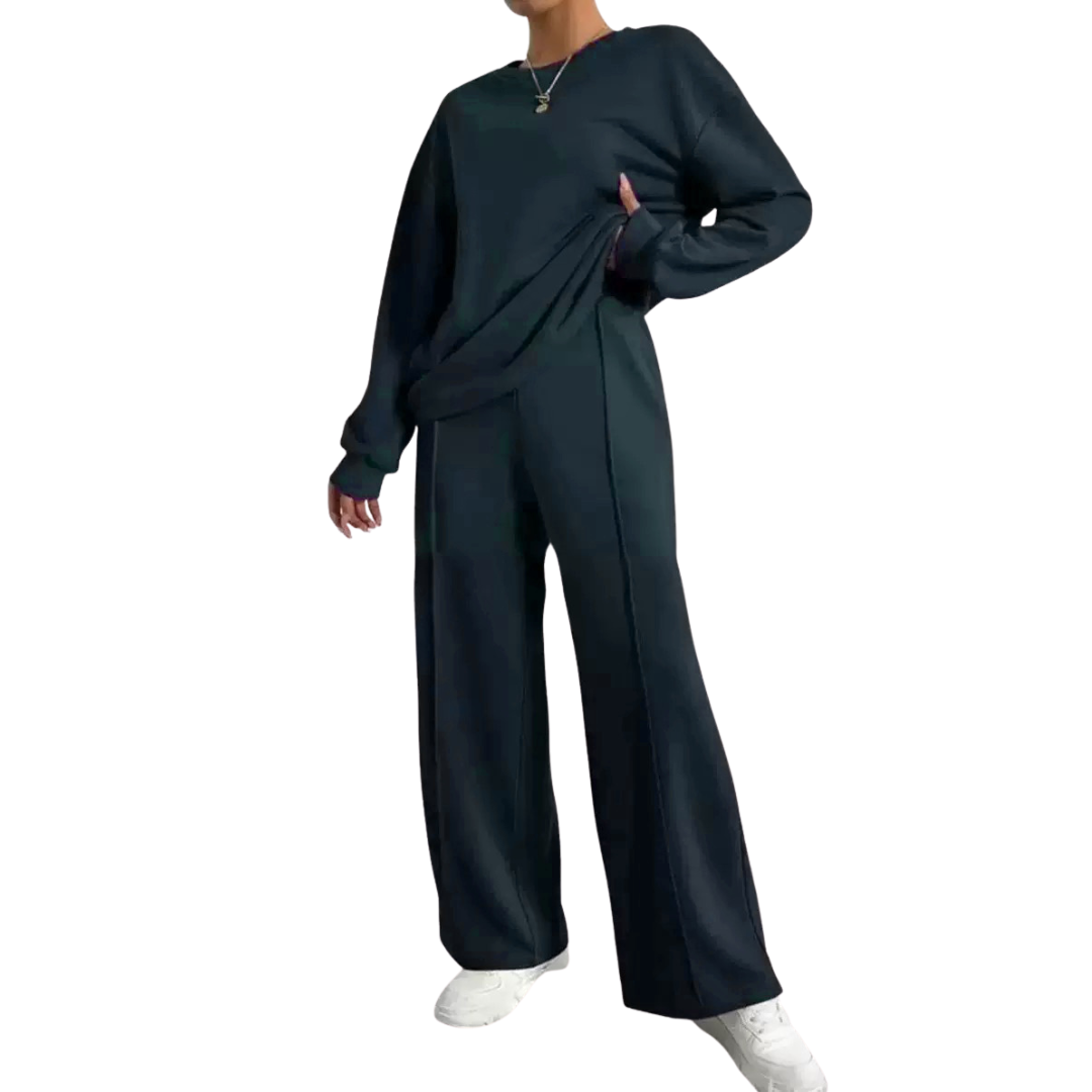LINDA™ – Cozy Drop Shoulder Sweatshirt & Elastic Pants Set