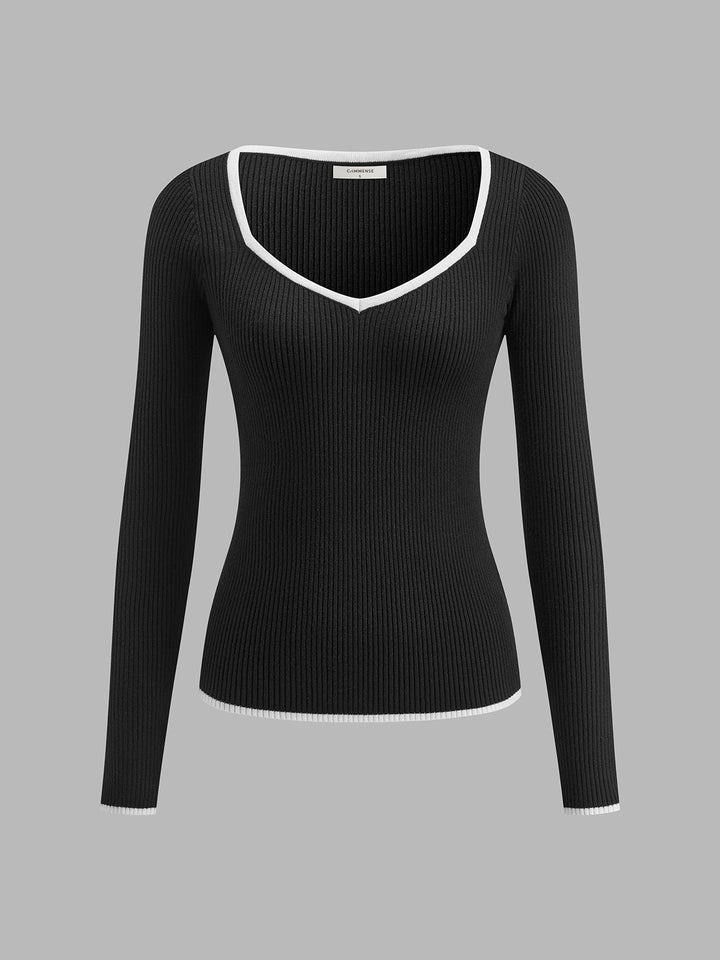 Claire | Women’s Winter Contrast Trim Knit Sweater