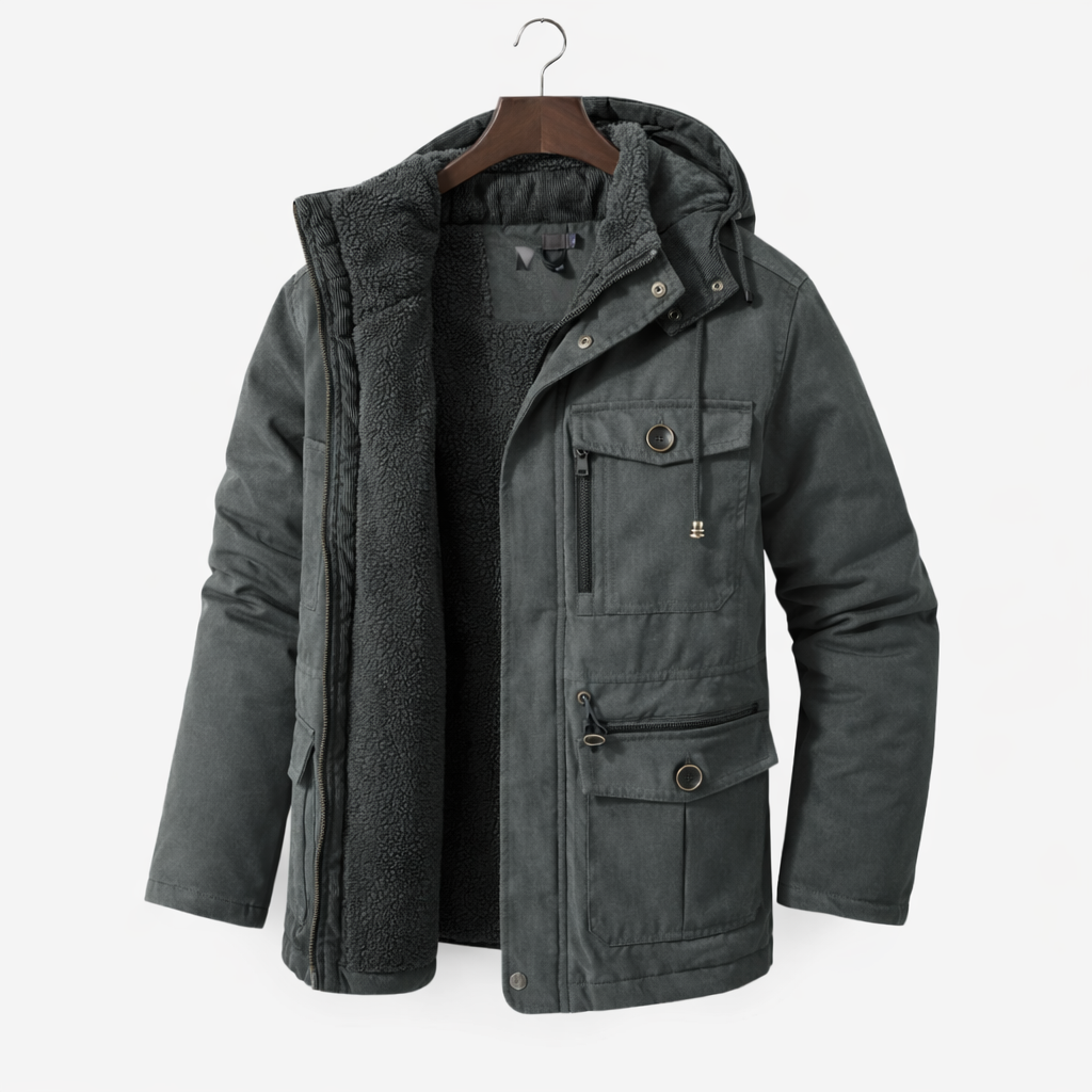 Men’s Hooded Winter Jacket – Insulated Parka Style with Multi-Pocket Design for Cold Weather Wear