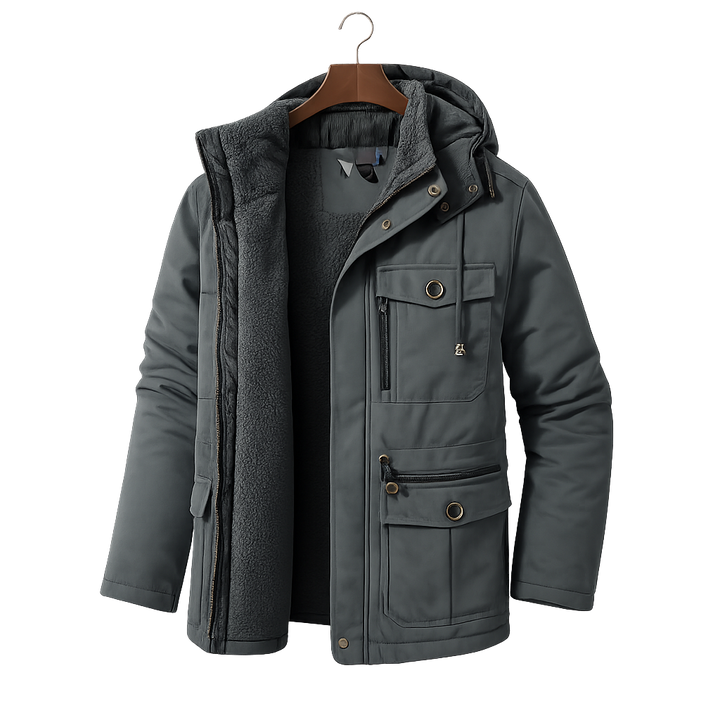 Men’s Hooded Winter Jacket – Insulated Parka Style with Multi-Pocket Design for Cold Weather Wear