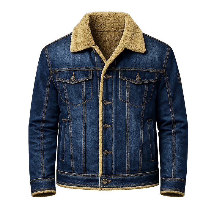 Men’s Lined Denim Jacket – Classic Button-Front Winter Layer
