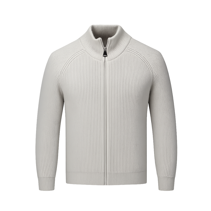 Men’s Ribbed Zip-Through Cardigan Funnel Neck Sweater