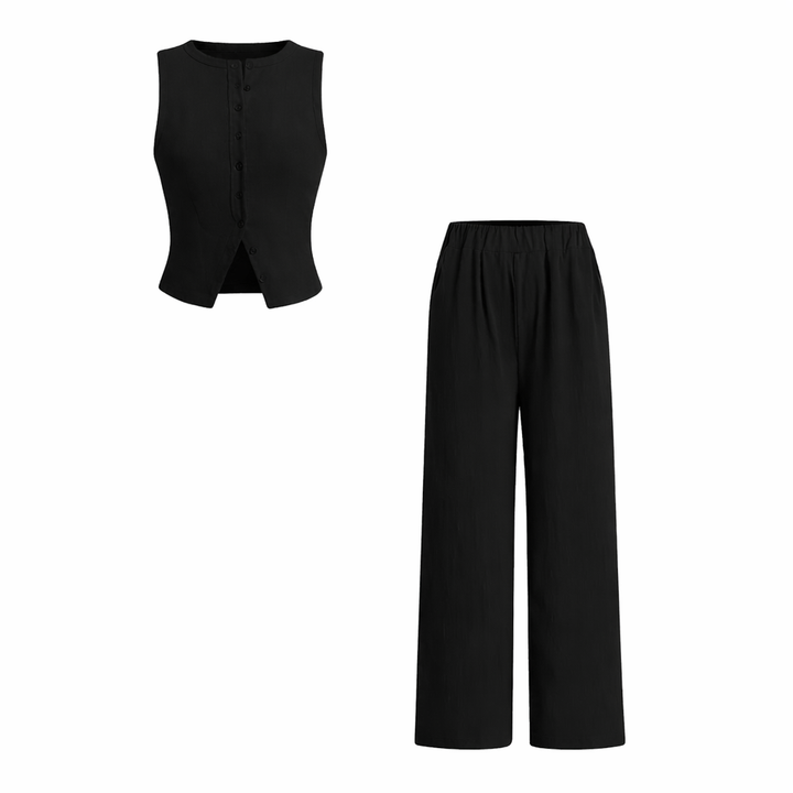 CLAIRE™ - Elegant Ribbed Button Tank and Pants Set