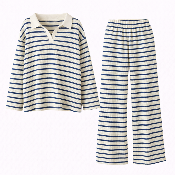 INCI™ - Casual Striped V-Neck Long Sleeve and Pants Set