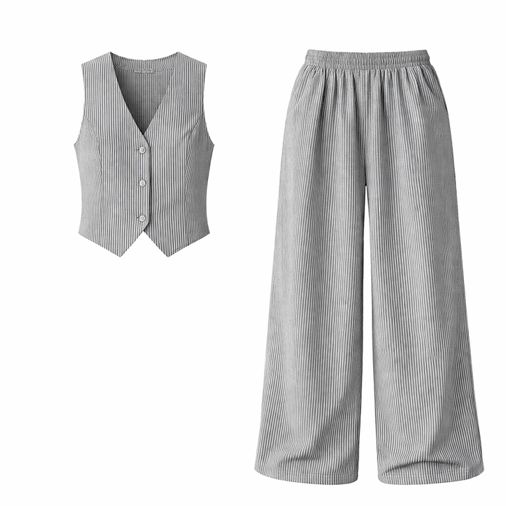 HELENA™ - Elegant Striped Print Vest Top & Wide-Leg Pants Set