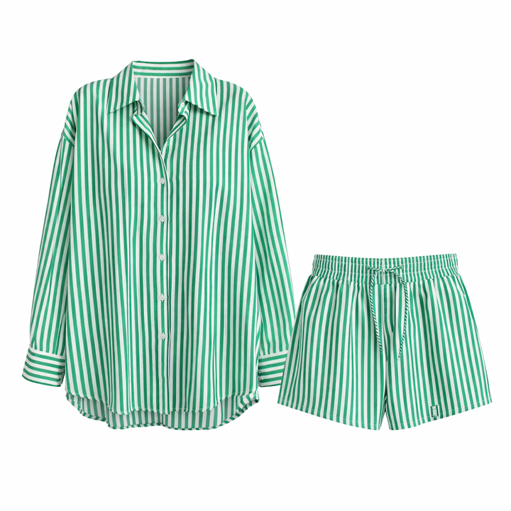 TIFY™ –  Chic Striped Collared Shirt and Wide-Leg Shorts Set