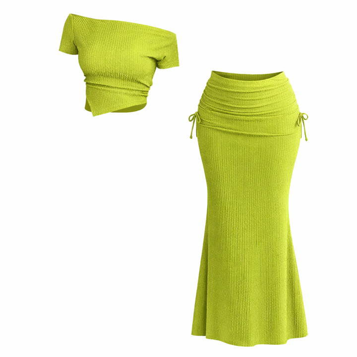 LUNAYA™ – Cozy Crop Tee and Ruched Mermaid Skirt Set