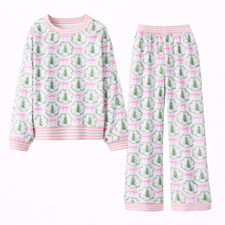 AUBREY™ - Cozy Christmas Bow Print Loungewear Set