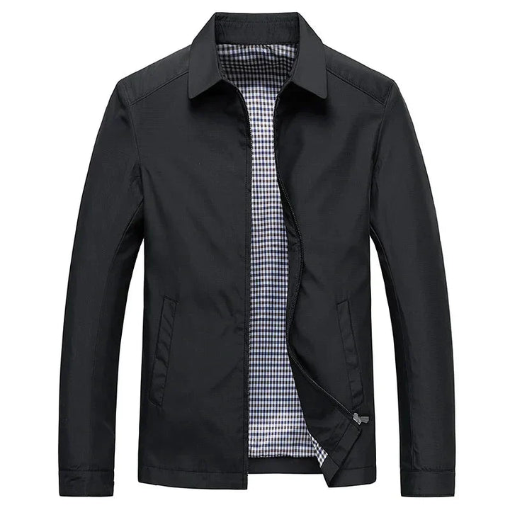 Men’s Classic Black Zip-Up Jacket – Lightweight Checked Lining