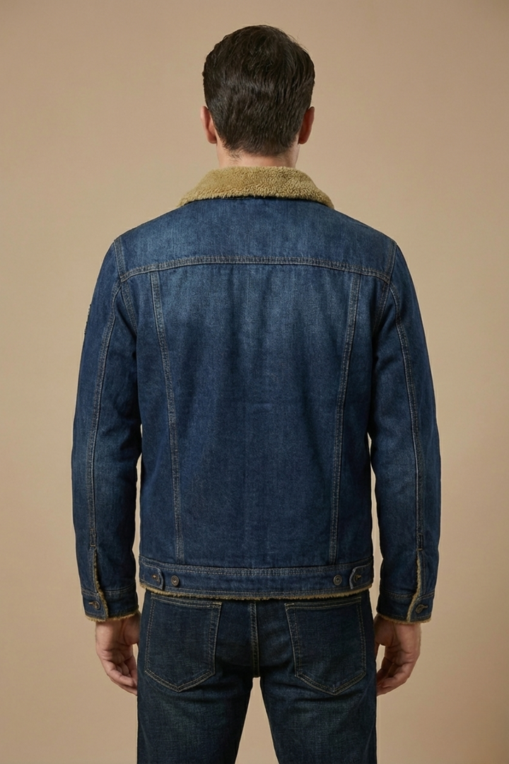 Men’s Lined Denim Jacket – Classic Button-Front Winter Layer