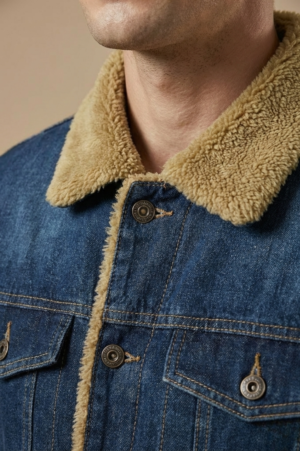 Men’s Lined Denim Jacket – Classic Button-Front Winter Layer