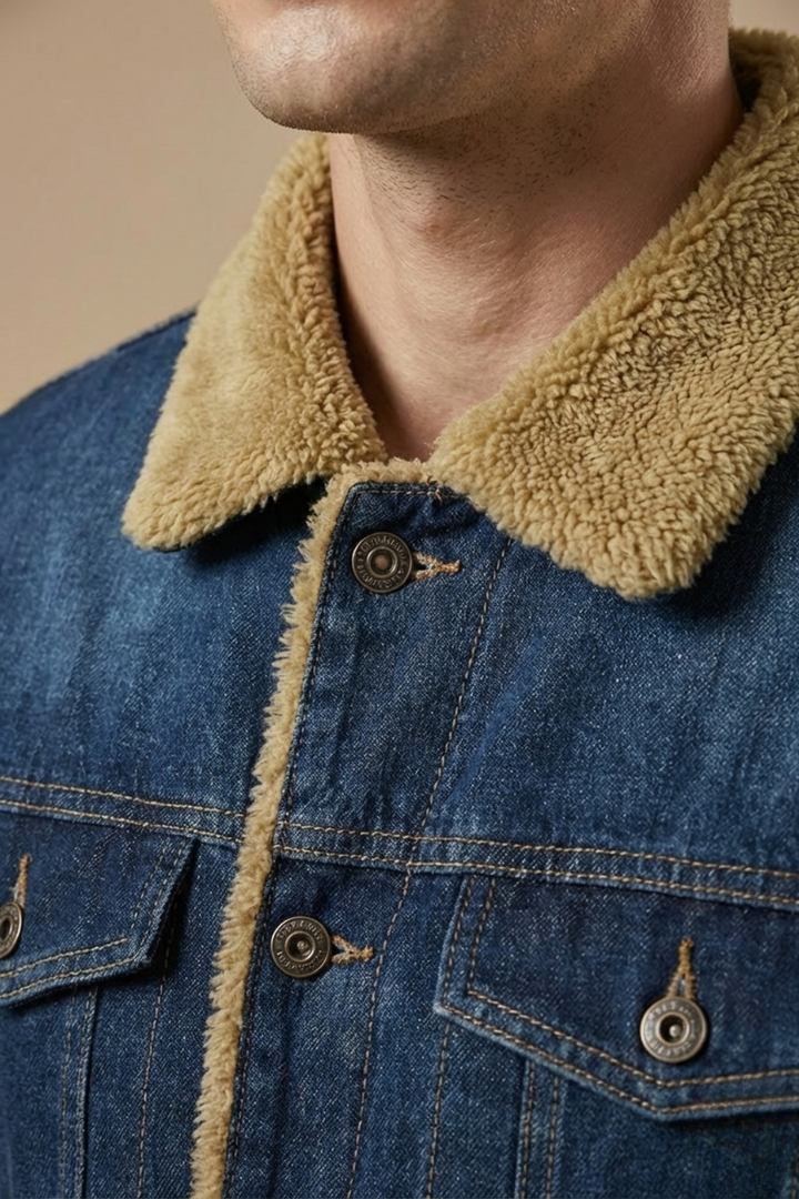 Men’s Lined Denim Jacket – Classic Button-Front Winter Layer