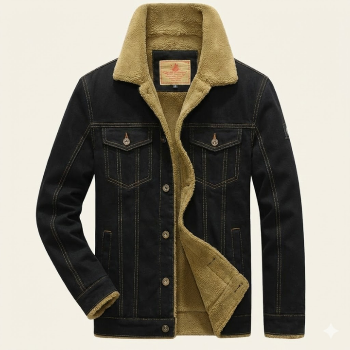 Men’s Lined Denim Jacket – Classic Button-Front Winter Layer