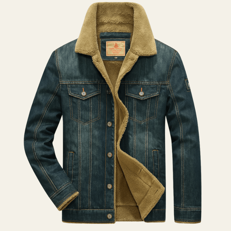 Men’s Lined Denim Jacket – Classic Button-Front Winter Layer
