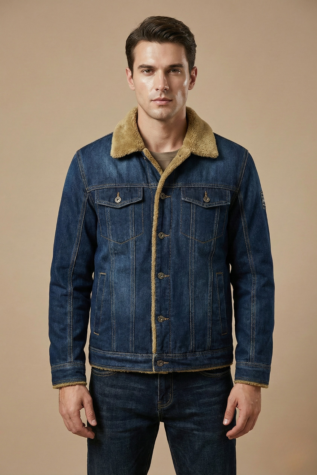 Men’s Lined Denim Jacket – Classic Button-Front Winter Layer