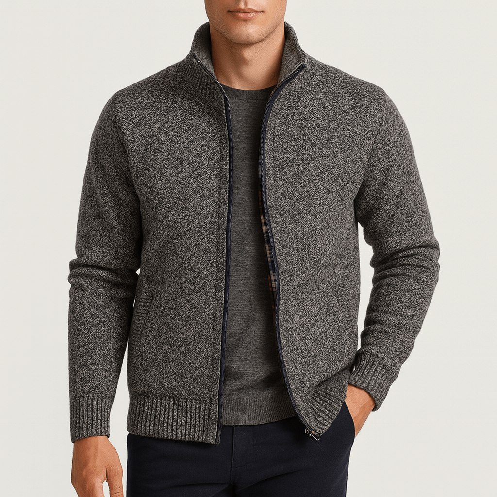 Men’s Zip-Collar Cardigan – Modern Warmth with Refined Edge