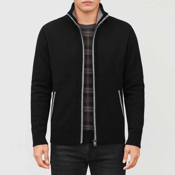 Men’s Zip-Collar Cardigan – Modern Warmth with Refined Edge