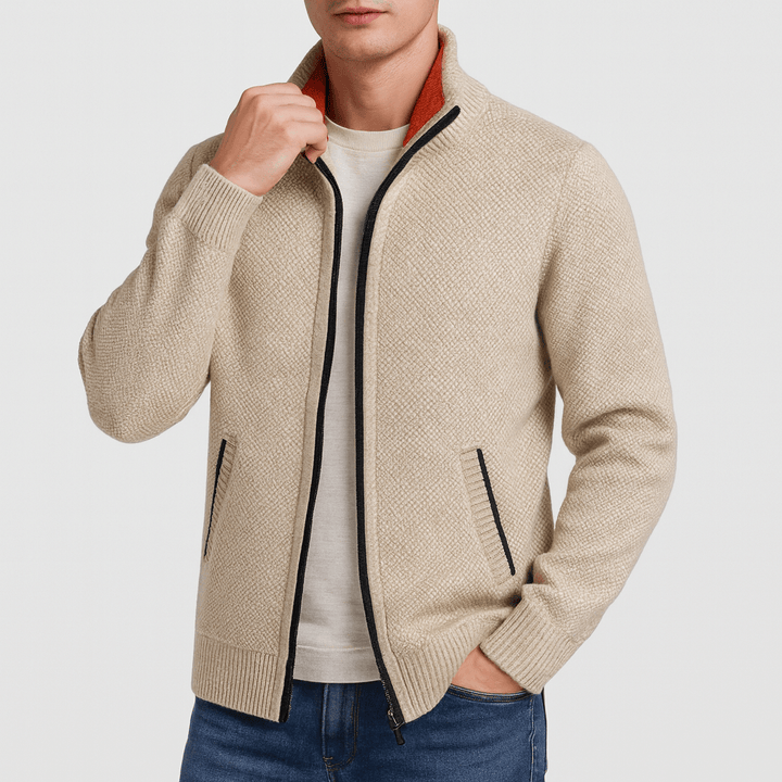 Men’s Zip-Collar Cardigan – Modern Warmth with Refined Edge