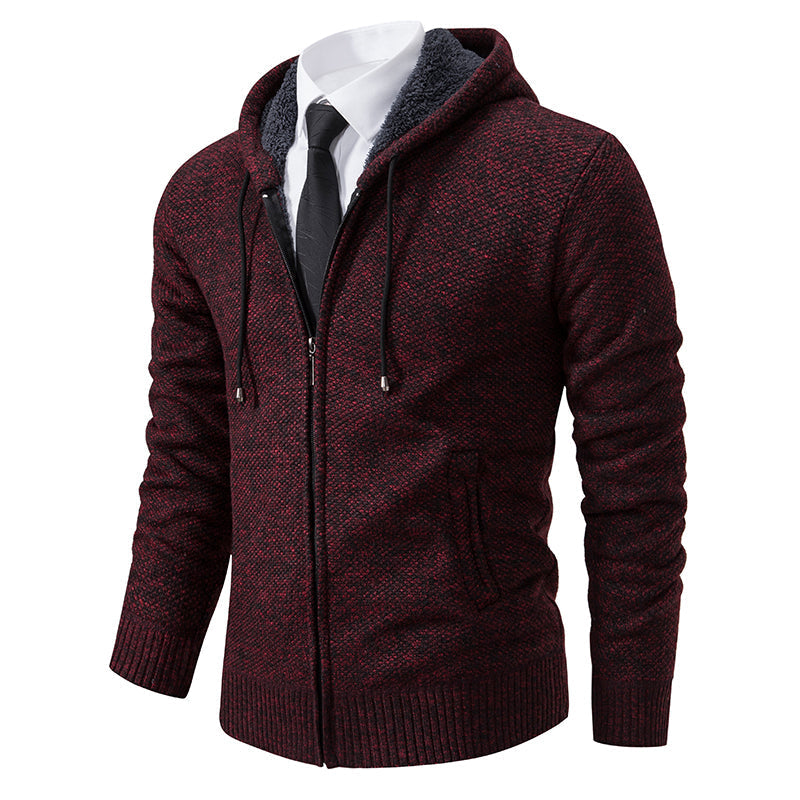 Men’s Zip-Up Hooded Jacket – Modern Knit Wear with Funnel Neck