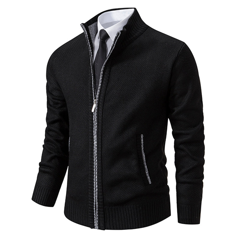Men’s Zip-Up Hooded Jacket – Modern Knit Wear with Funnel Neck