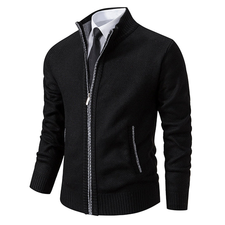 Men’s Zip-Up Hooded Jacket – Modern Knit Wear with Funnel Neck