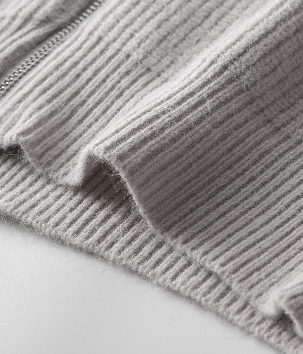 Men’s Ribbed Zip-Through Cardigan Funnel Neck Sweater