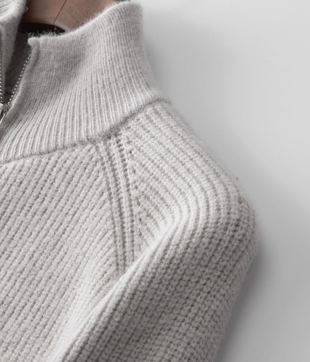 Men’s Ribbed Zip-Through Cardigan Funnel Neck Sweater