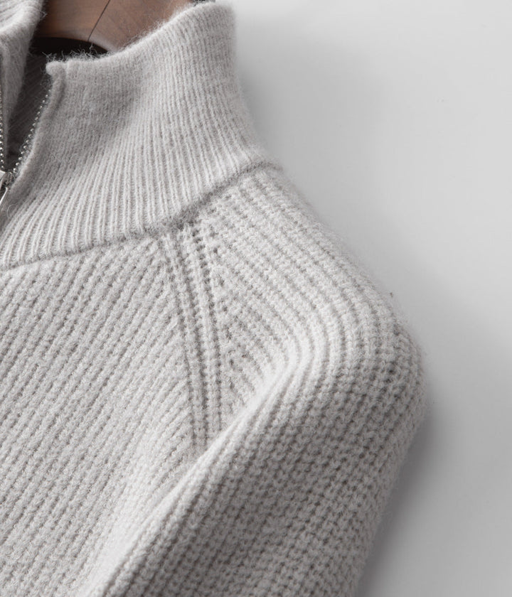 Men’s Ribbed Zip-Through Cardigan Funnel Neck Sweater