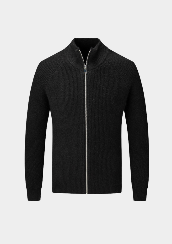 Men’s Ribbed Zip-Through Cardigan Funnel Neck Sweater