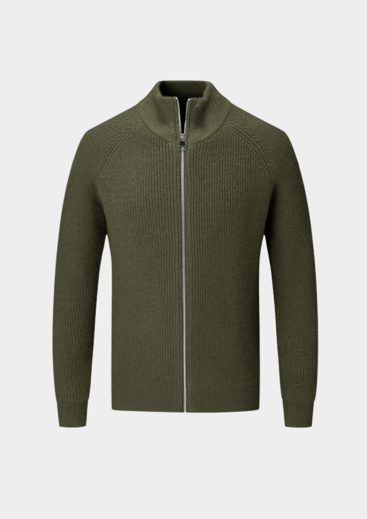 Men’s Ribbed Zip-Through Cardigan Funnel Neck Sweater