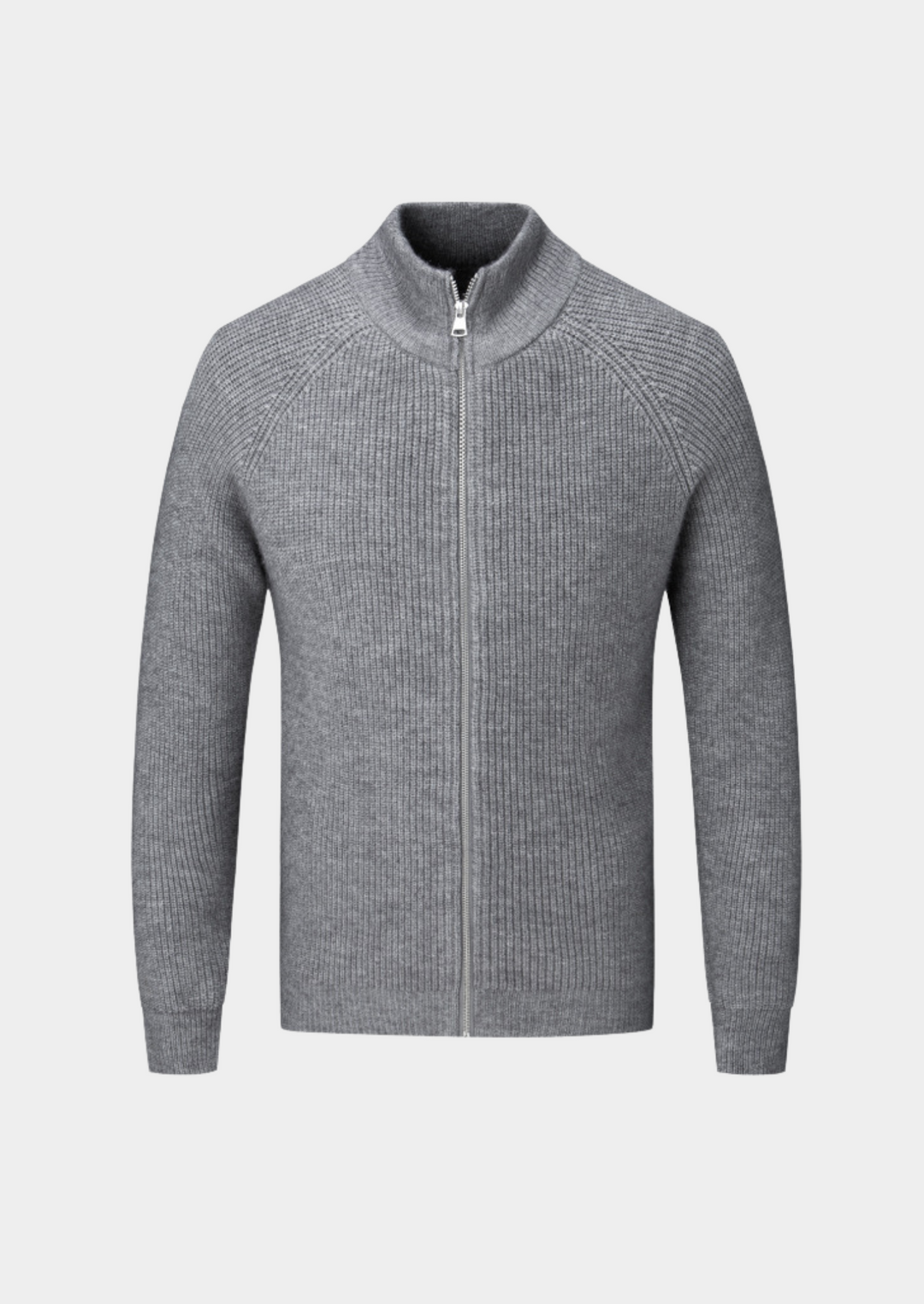 Men’s Ribbed Zip-Through Cardigan Funnel Neck Sweater