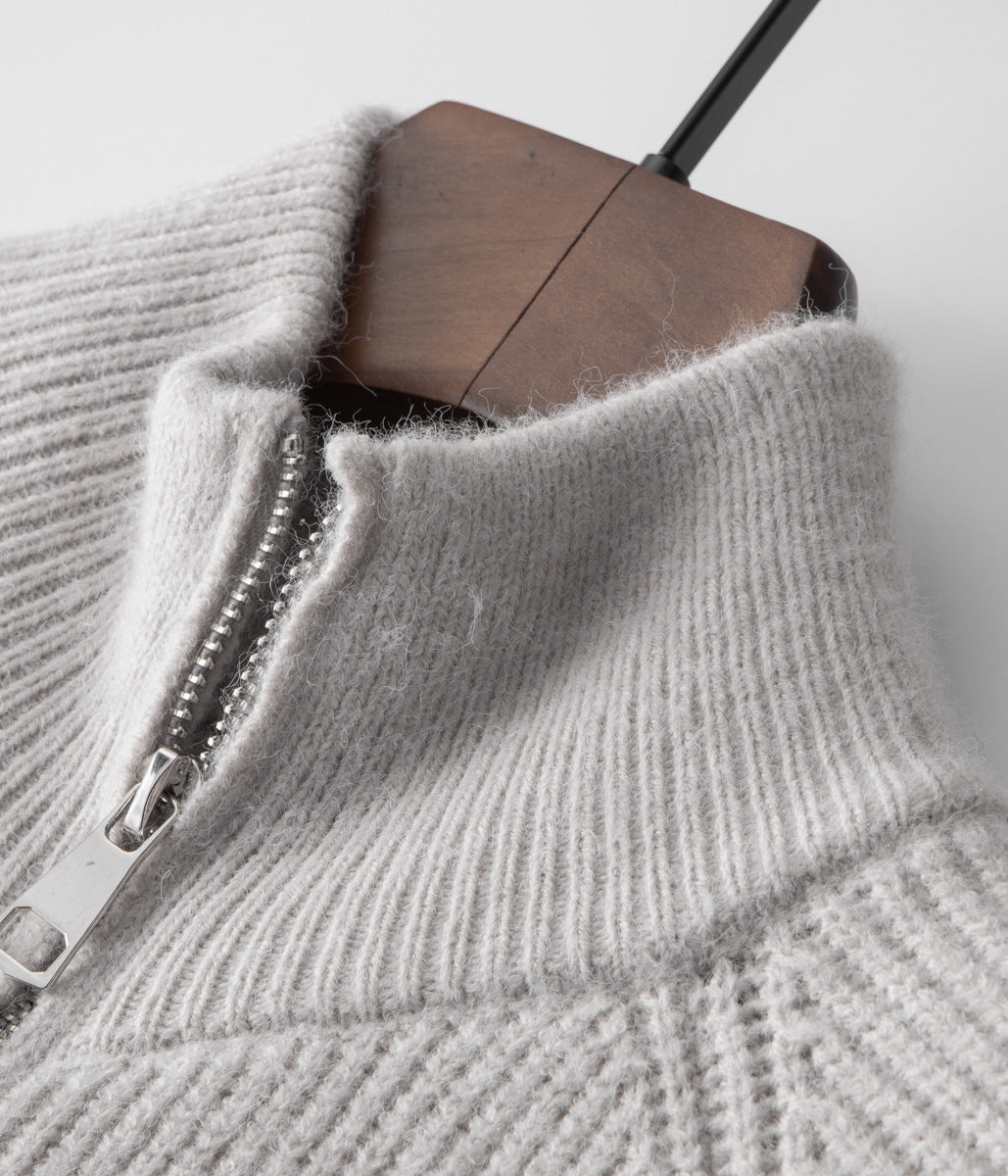 Men’s Ribbed Zip-Through Cardigan Funnel Neck Sweater