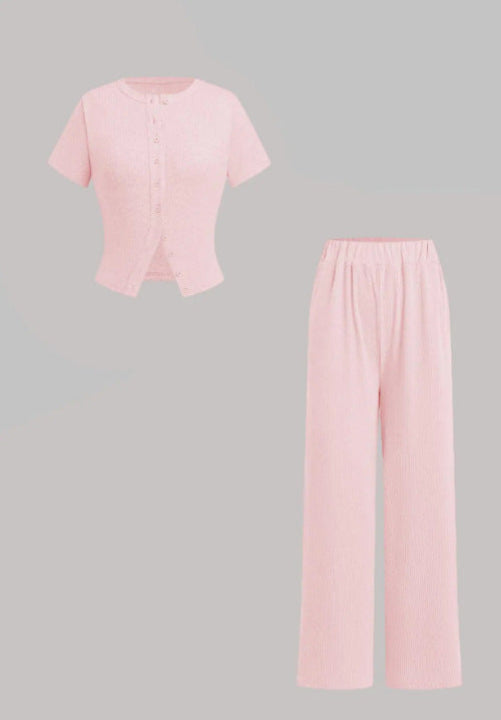MIRANDA™ - Casual Button Front Top and Wide Leg Pants Set