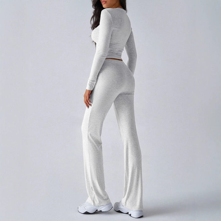 KUTIS™ - Casual Round Neck Crop Top and Drawstring High Waist Pants Set