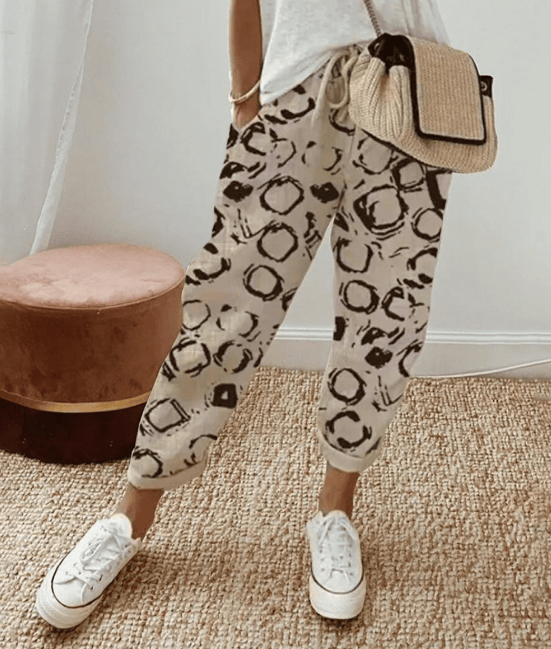 BB | Beige with circle print Elegant  Trousers – Flattering Fit & Luxe Comfort - women