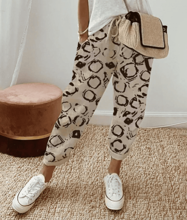 BB | Beige with circle print Elegant  Trousers – Flattering Fit & Luxe Comfort - women