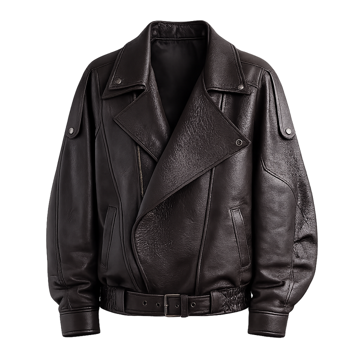 Sarah | Women’s Belted Oversized Leather Bomber Jacket