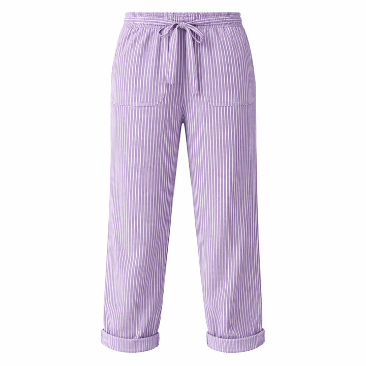 BB | Purple Elegant Striped Trousers – Flattering Fit & Luxe Comfort - women