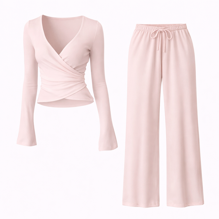 LETISA™ - Chic V-Neck Long Sleeve Top and Pants Set