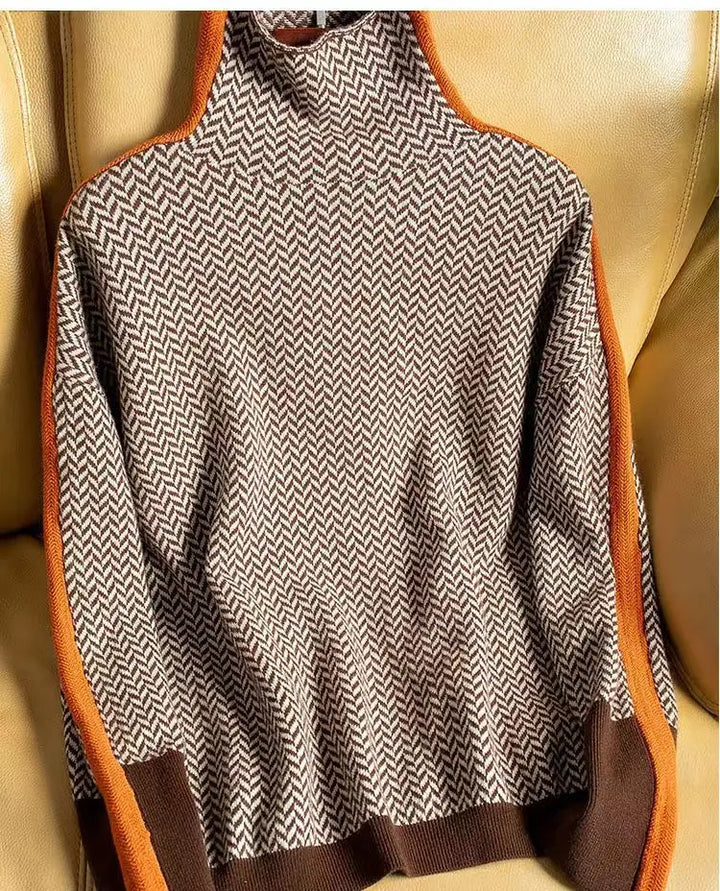 Bella | Women Luxe Herringbone Turtleneck Sweater