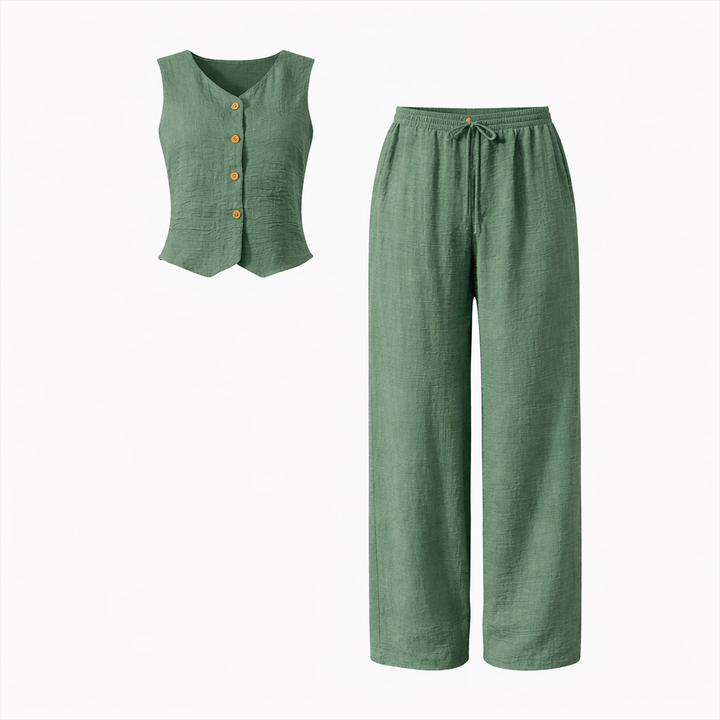 CHARISSA™ – Elegant Sleeveless V-Neck Top and Trousers Set