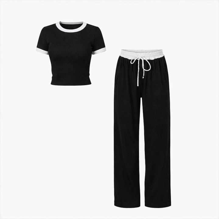 PLATU™ - Casual Short Sleeve and Wide Leg Pants Set