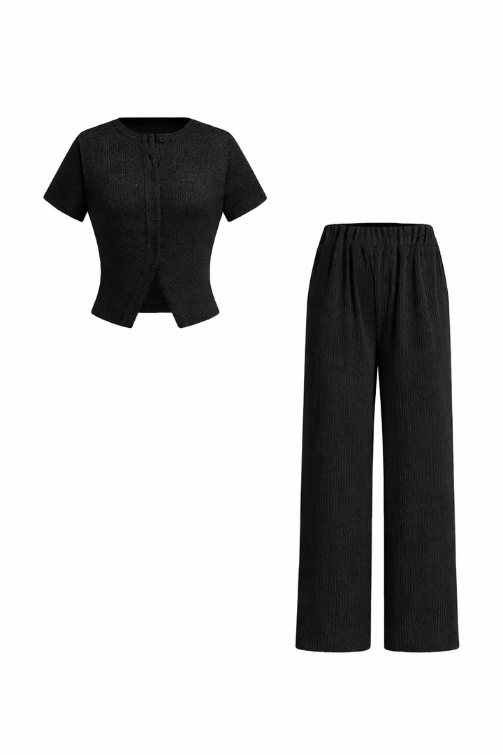 MIRANDA™ - Casual Button Front Top and Wide Leg Pants Set