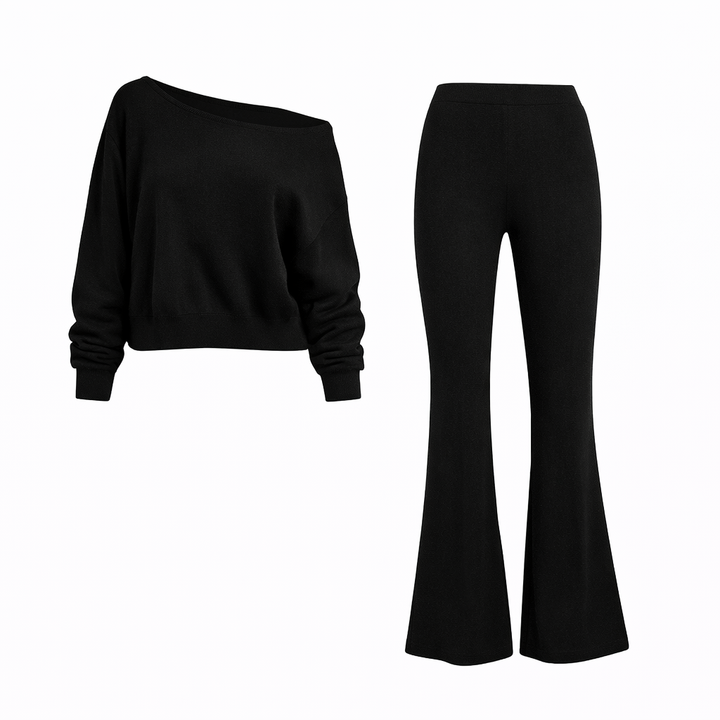 ONNA™ - Chic Asymmetrical Neck Top and Flare Pants Set