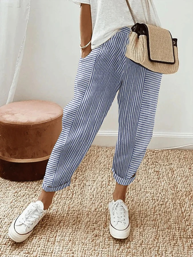 BB | Blue Elegant Striped Trousers – Flattering Fit & Luxe Comfort - women